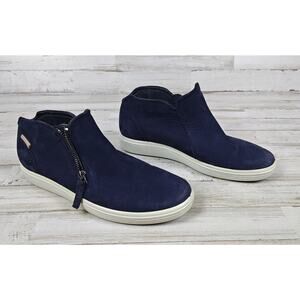 ECCO Soft 7 Low Cut Zip Ankle Booties Sneakers Nubuck Leather Navy Blue Wms 7